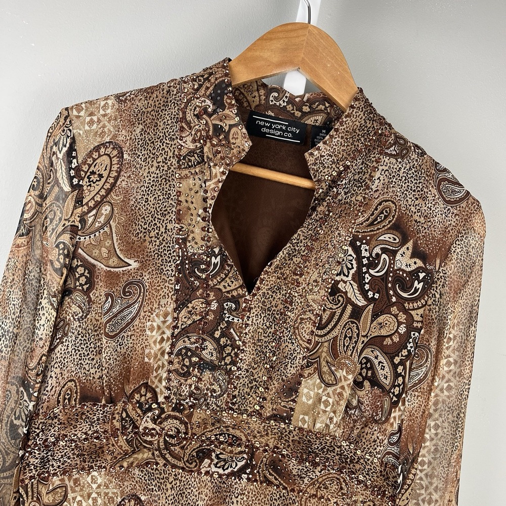 NYC Design Co Top Womens M Paisley Vintage Y2K Forest Fairy Whimsy 100% Silk
